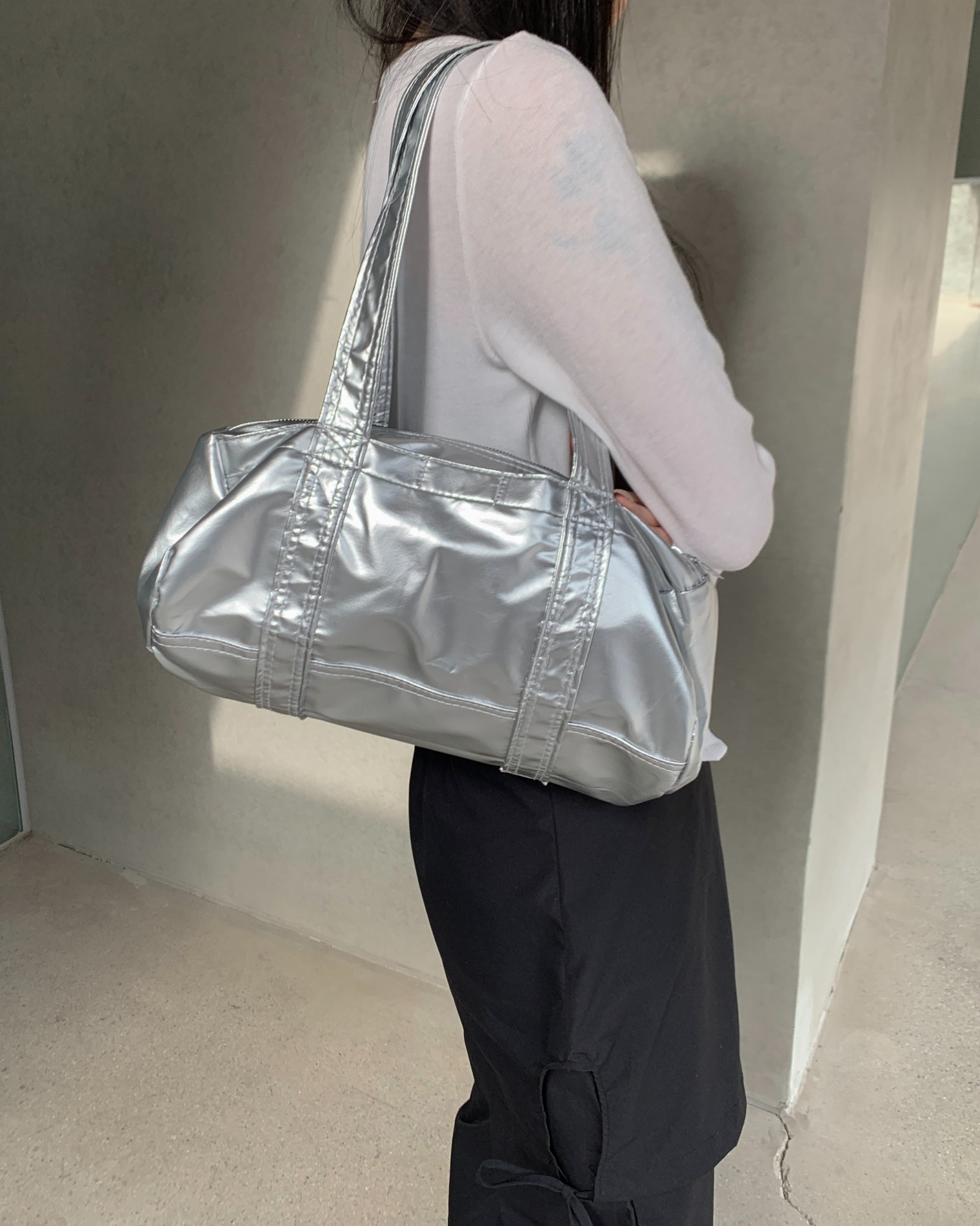 Silver boston bag