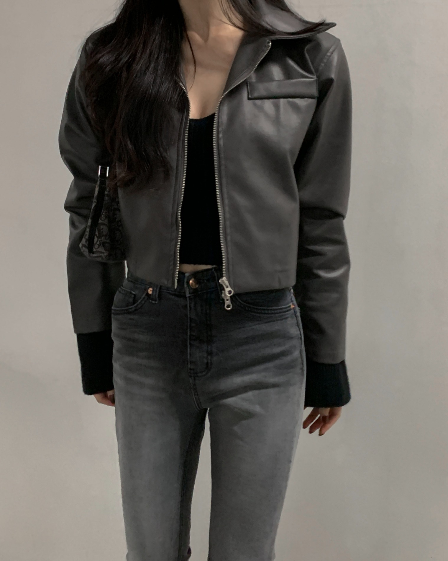 Leather zipper jacket