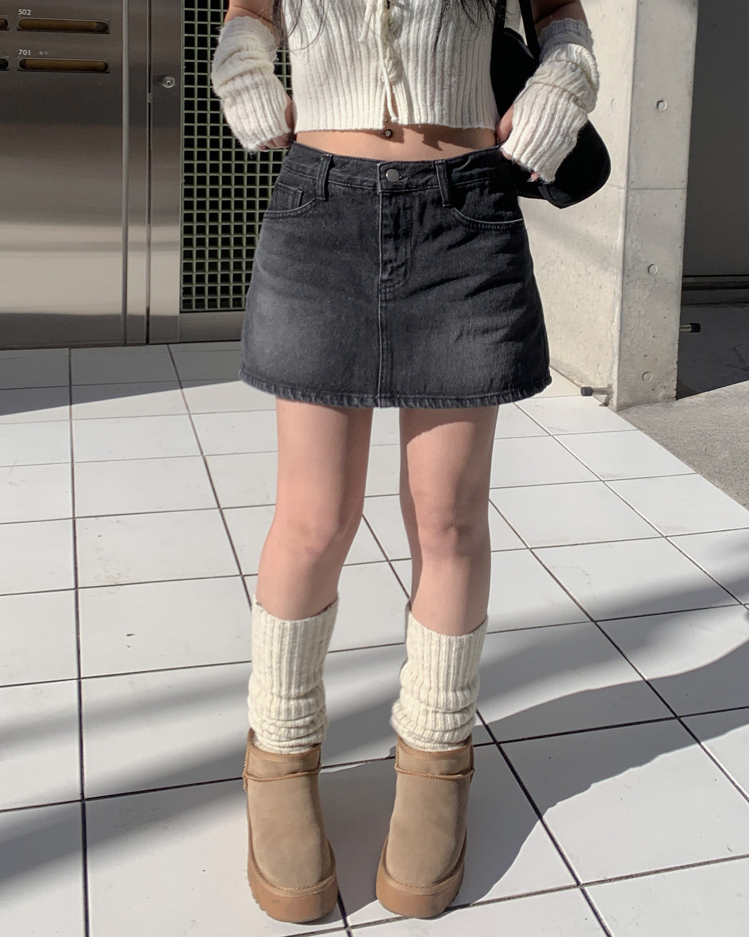 Low dark mini skirt