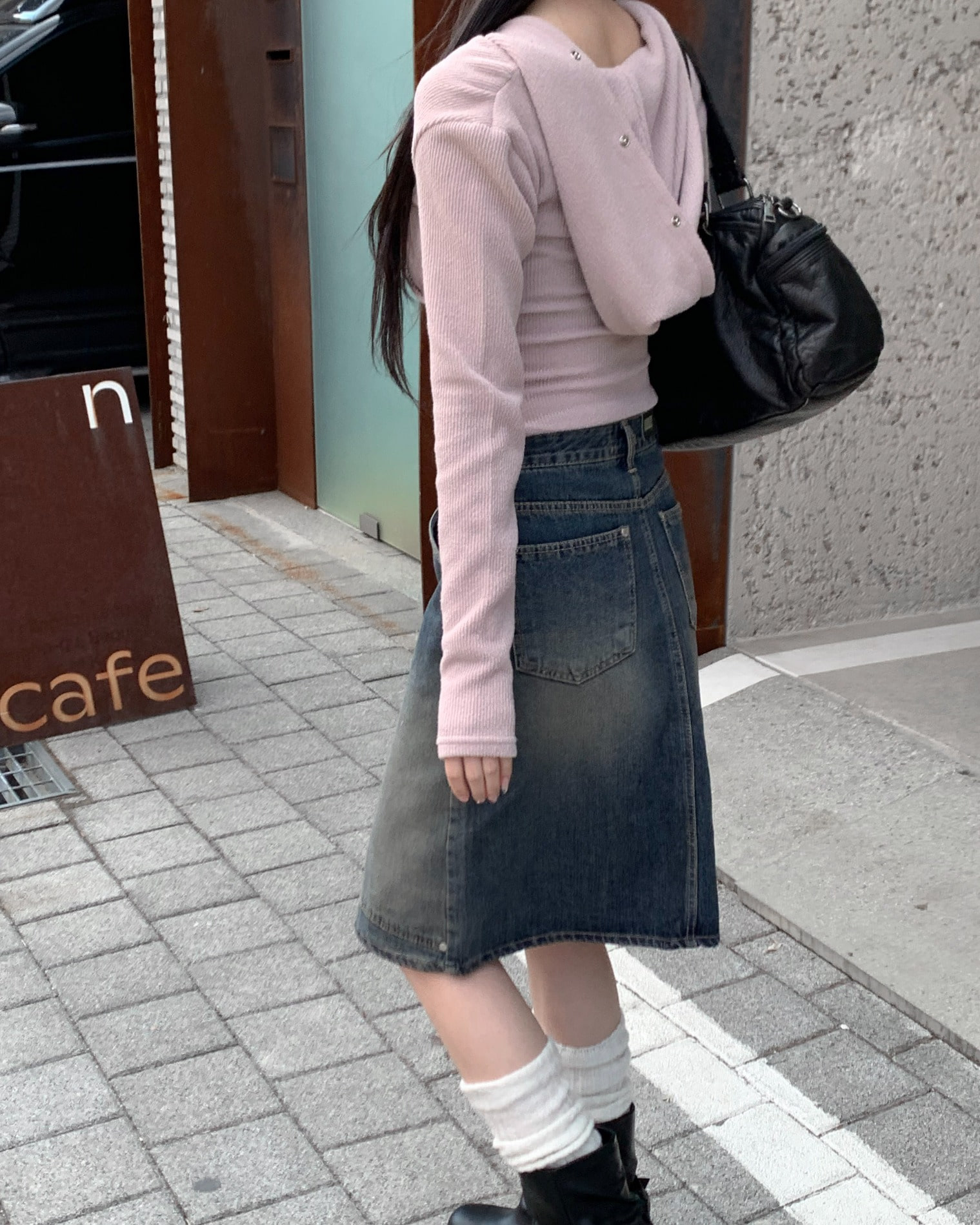 Pocket medium denim skirt