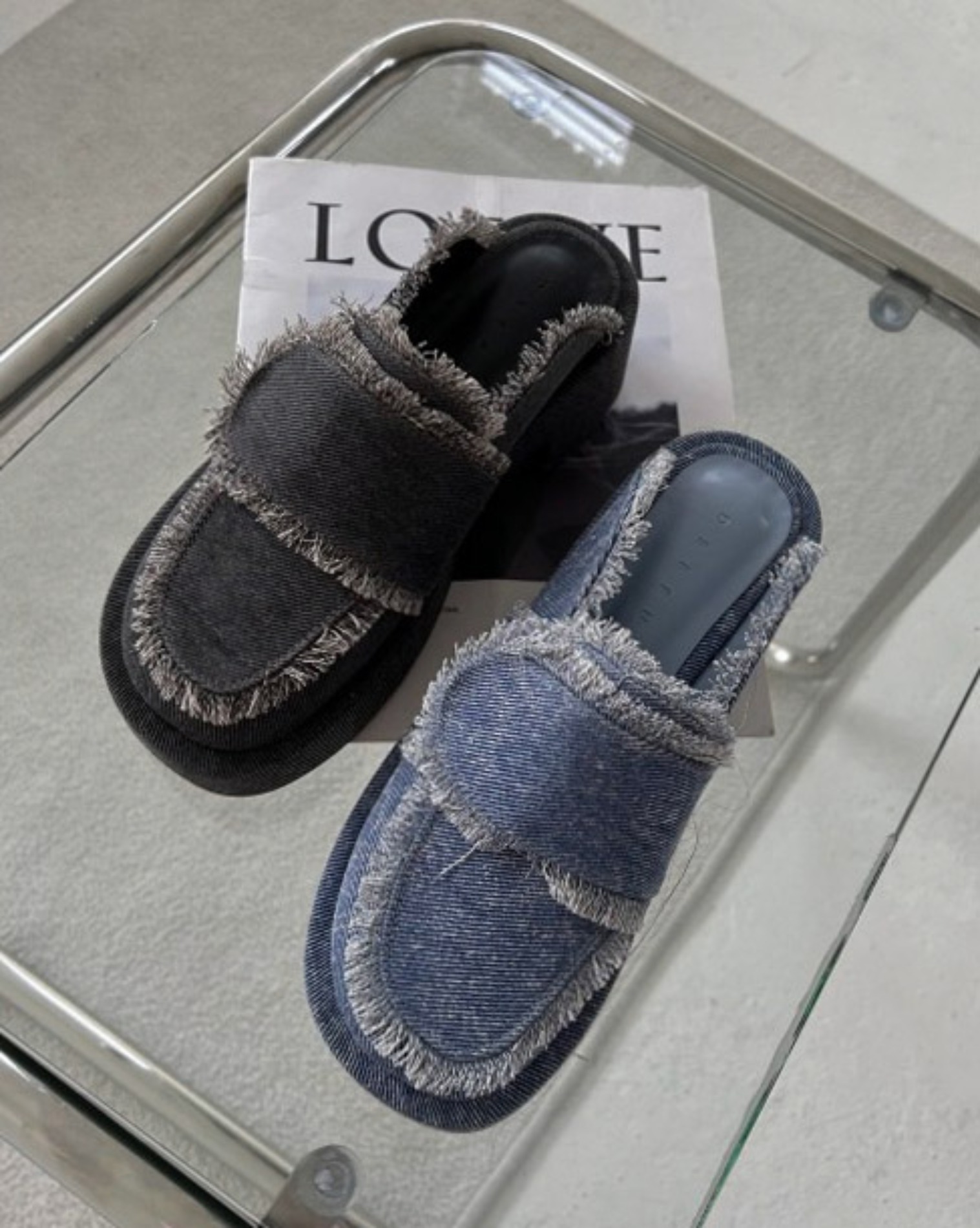Denim platform slippers