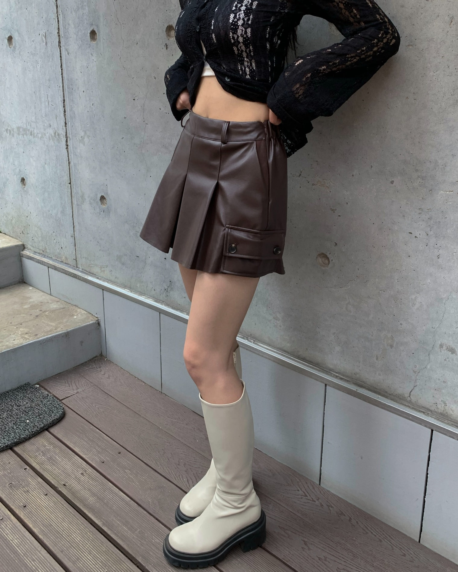 Leather cargo skirt pants