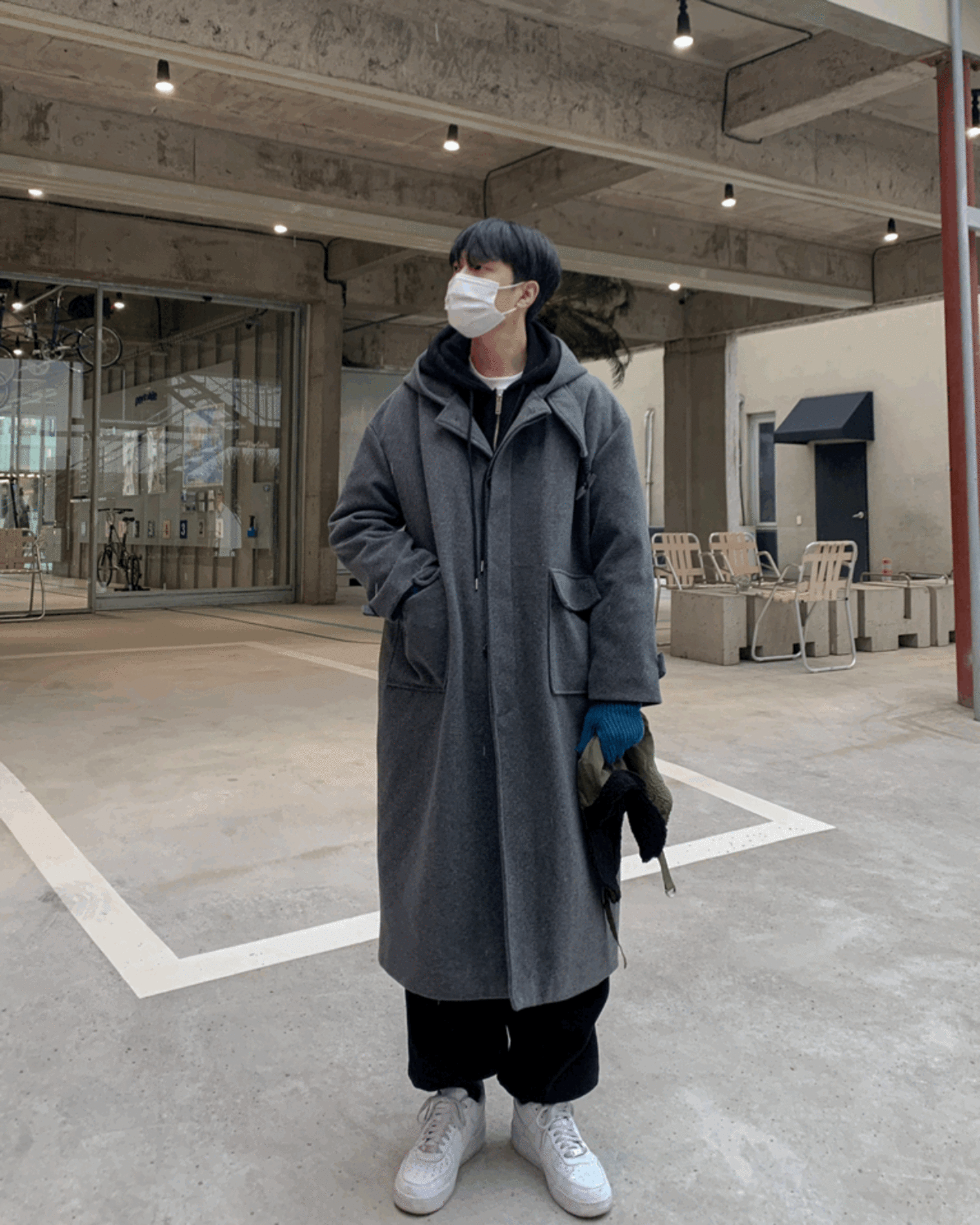 (Unisex) Wool hood coat