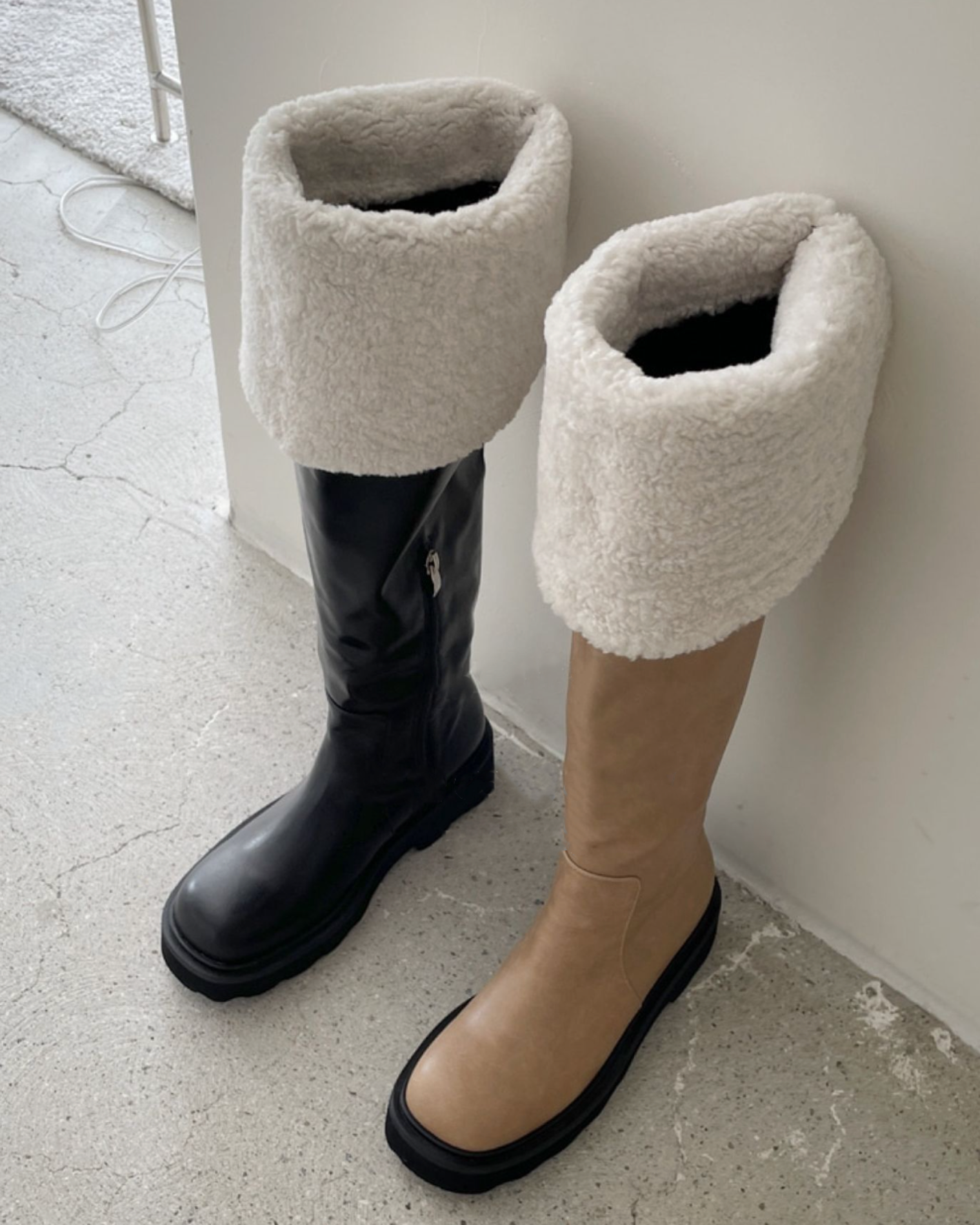 Fur leather long boots