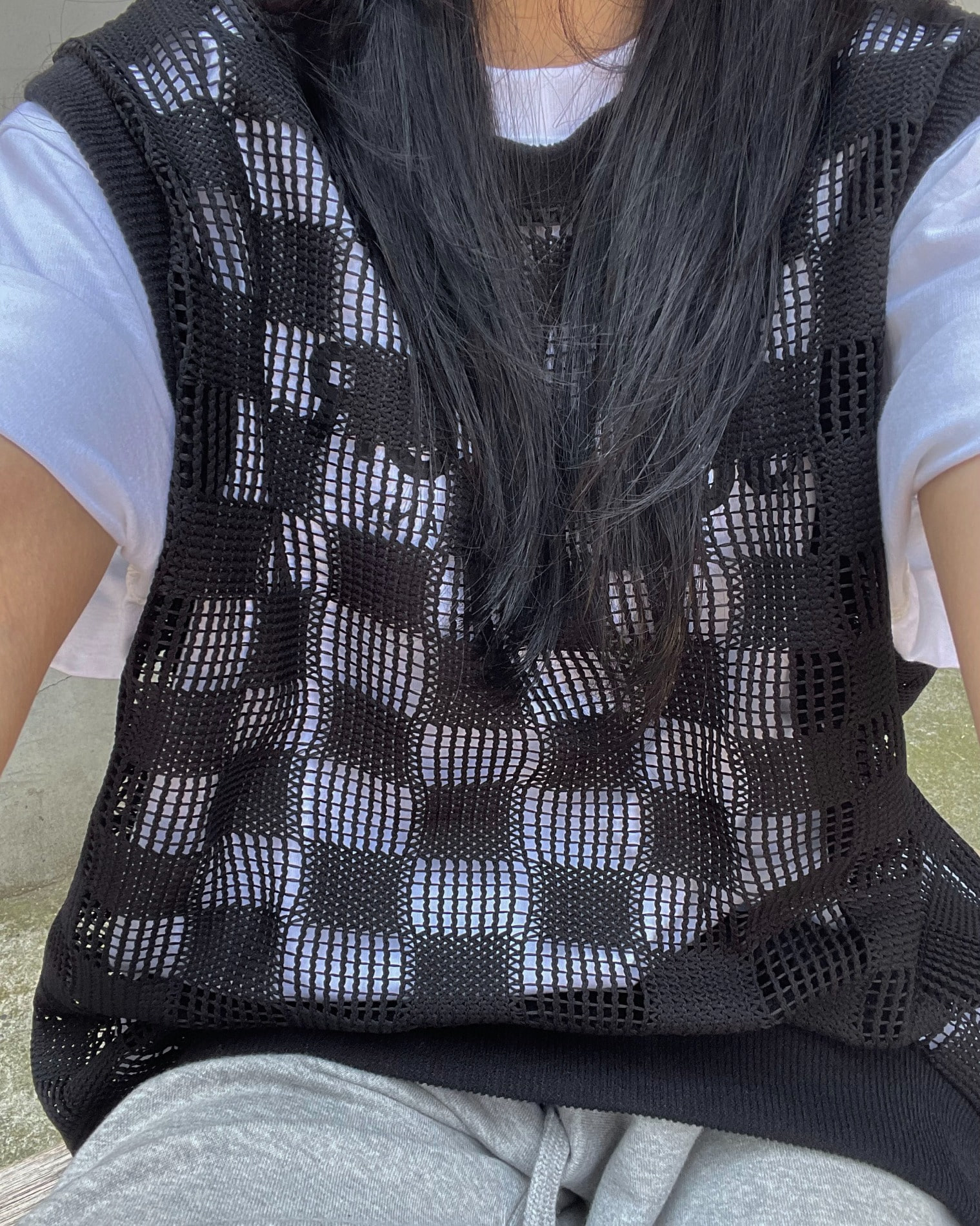 (Unisex) Checker knit vest
